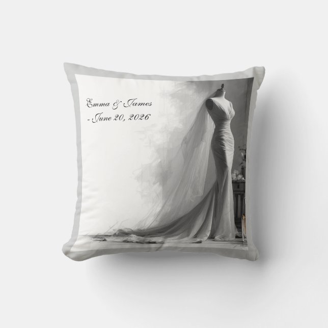 Elegante Schwarz-Weiß-Hochzeit Kissen (Vorderseite)