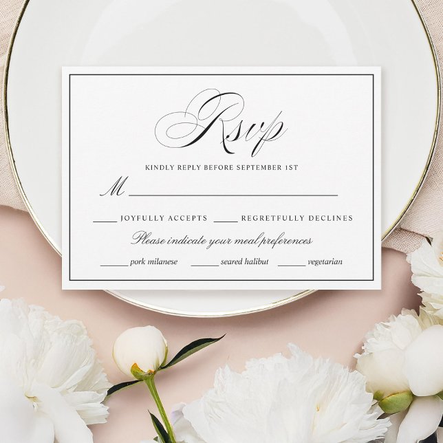 Elegante Schwarz-Weiß-Hochzeit RSVP Karte (Von Creator hochgeladen)