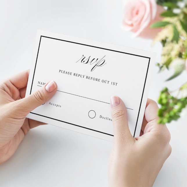 Elegante Schwarz-Weiß-Hochzeit RSVP Karte (Von Creator hochgeladen)