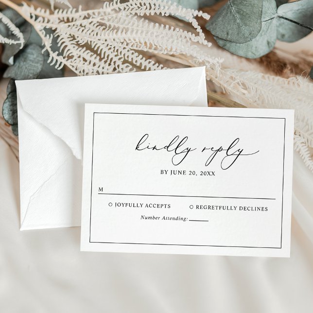 Elegante Schwarz-Weiß-Hochzeit-RSVP-Karte RSVP Karte (Von Creator hochgeladen)