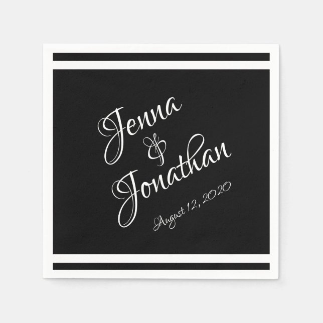 Elegante Schwarz-Weiß-Hochzeit Serviette (Vorderseite)