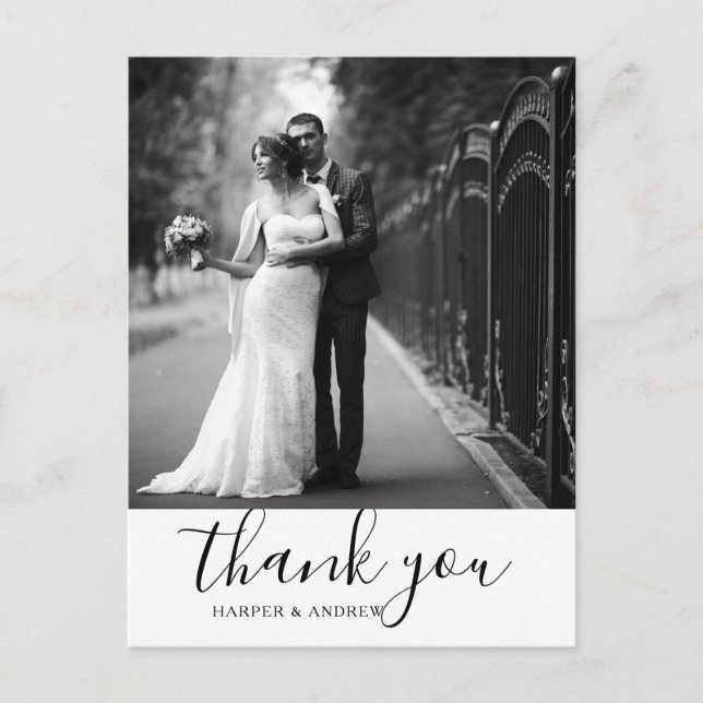 Elegante Schwarz-Weiß-Hochzeit Vielen Dank Postkarte (Vorderseite)