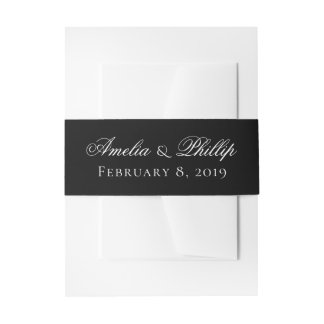 Elegante Schwarz-Weiß-Hochzeiten laden zu Bands ei Einladungsbanderole