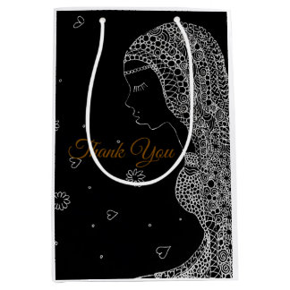 Elegante Schwarz-Weiß-Hochzeitsdusche-Dankeschön-G Mittlere Geschenktüte