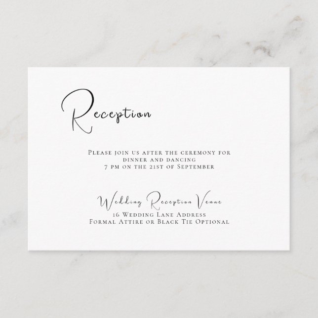 Elegante Schwarz-Weiß-Hochzeitsempfehlung Begleitkarte (Vorderseite)