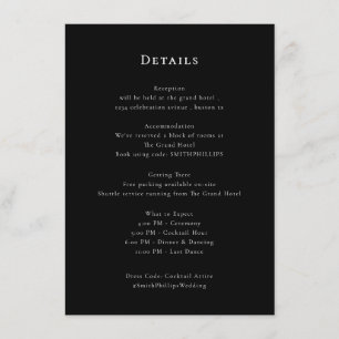 Elegante Schwarz-Weiß-Hochzeitskarte Begleitkarte