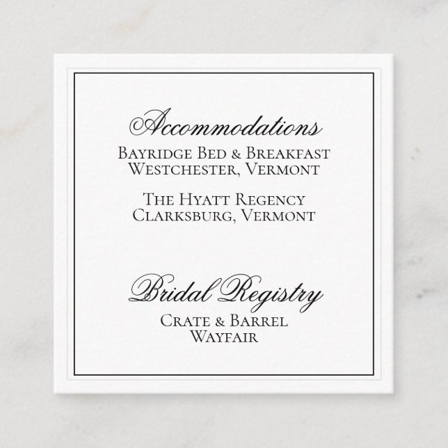 Elegante Schwarz-Weiß-Hochzeitskarte Begleitkarte (Vorderseite)