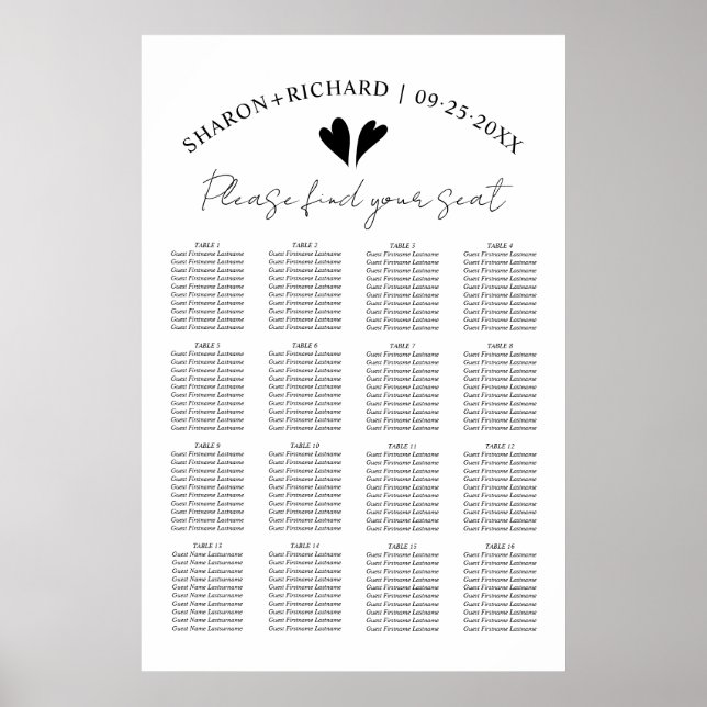 Elegante Schwarz-Weiß-Hochzeitskarte Poster (Vorne)