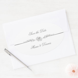 Elegante Schwarz-Weiß-Hochzeitsplatten Ovaler Aufkleber