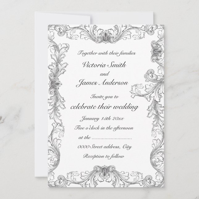 Elegante Schwarz-Weiß-Hochzeitsvorführungen Einladung (Vorderseite)