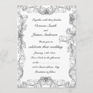 Elegante Schwarz-Weiß-Hochzeitsvorführungen Einladung