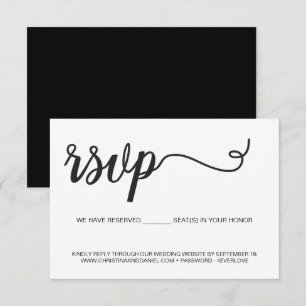 Elegante Schwarz-Weiß-Hochzeitswebsite Plätze rese RSVP Karte