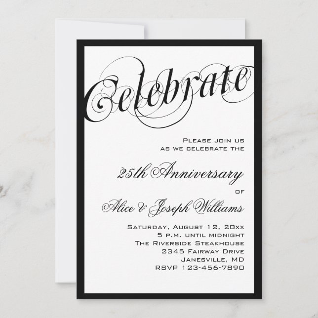 Elegante Schwarz-Weiß-Jubiläum-Party Einladung (Vorderseite)