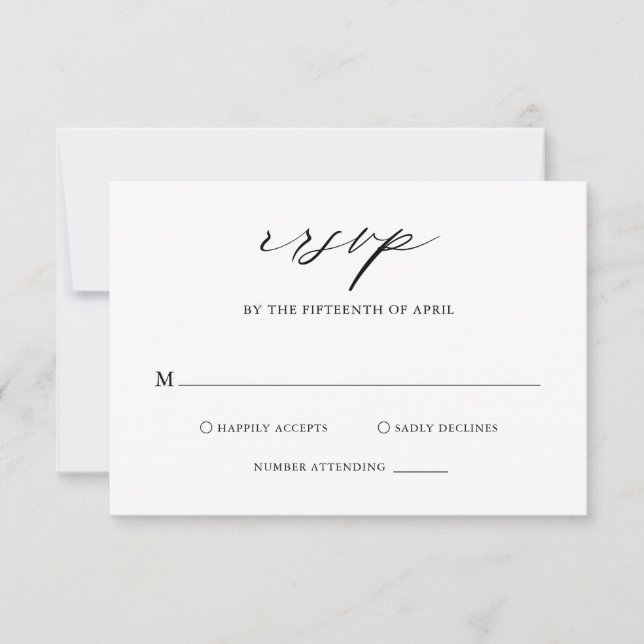 Elegante Schwarz-Weiß-Kalligrafie Einfache Hochzei RSVP Karte (Vorderseite)