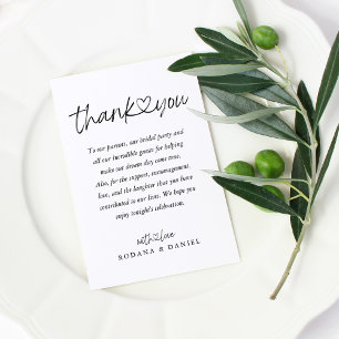Elegante Schwarz-Weiß-Kalligrafie-Herz-Hochzeit Platzkarte