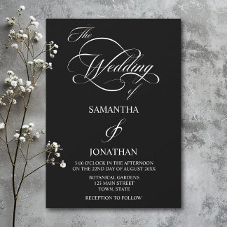 Elegante Schwarz-Weiß-Kalligrafie-Hochzeit Einladung