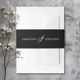 Elegante Schwarz-Weiß-Kalligrafie-Hochzeit Einladungsbanderole