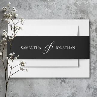 Elegante Schwarz-Weiß-Kalligrafie-Hochzeit Einladungsbanderole