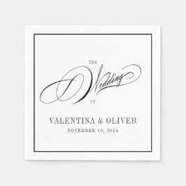 Elegante Schwarz-Weiß-Kalligrafie-Hochzeit Serviette