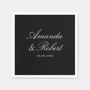 Elegante Schwarz-Weiß-Kalligrafie-Hochzeit Serviette