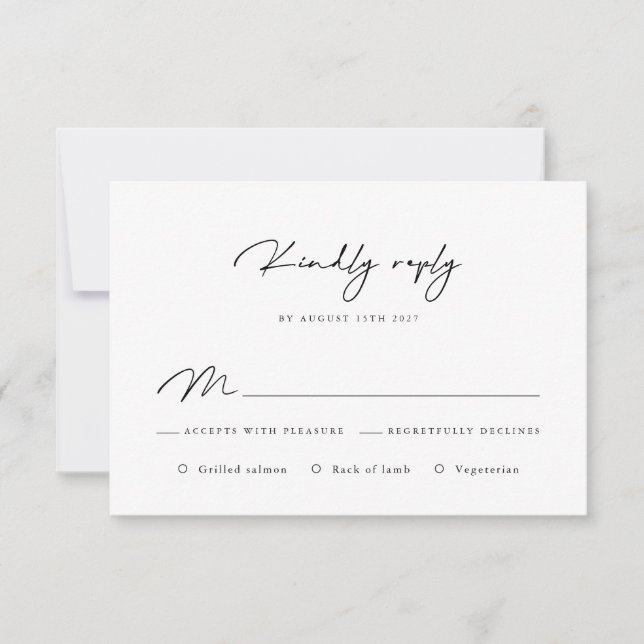 Elegante Schwarz-Weiß-Kalligrafie-RSVP-Karte RSVP Karte (Vorderseite)