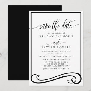 Elegante Schwarz-Weiß-Kalligrafie-Save-the-Date-Ka Save The Date