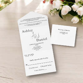 Elegante Schwarz-Weiß-Kalligrafie-Skripte Hochzeit All In One Einladung