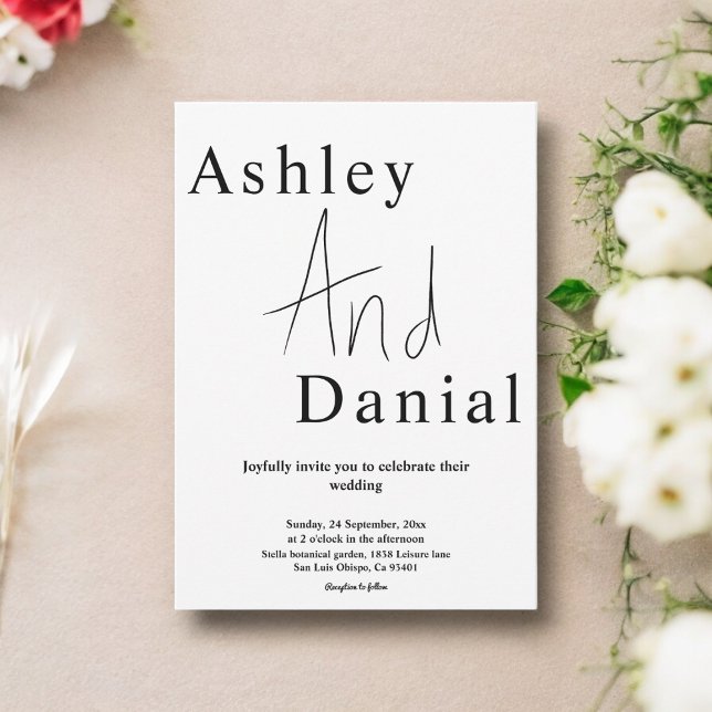 Elegante Schwarz-Weiß-Kalligrafie-Skripte Hochzeit Einladung (Von Creator hochgeladen)