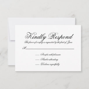 Elegante Schwarz-Weiß-Kalligraphie-Feierliche Hoch RSVP Karte
