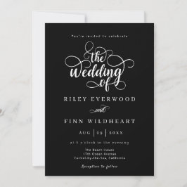 Elegante Schwarz-Weiß-Kalligraphie-Hochzeit Einladung