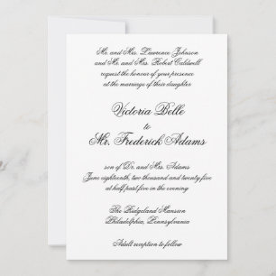 Elegante Schwarz-Weiß-Kalligraphie-Hochzeit Einladung