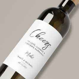 Elegante Schwarz-Weiß-Kalligraphie-Hochzeit Weinetikett