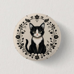 Elegante Schwarz-Weiß-Katze Button