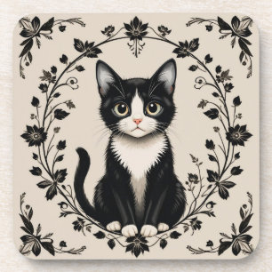 Elegante Schwarz-Weiß-Katze Getränkeuntersetzer