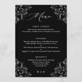 Elegante Schwarz-Weiß-Klassik-Hochzeit Menükarte