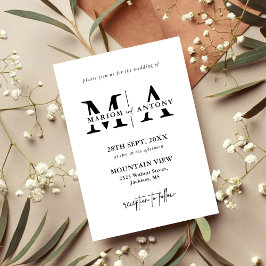 Elegante Schwarz-Weiß-Klassiker-Schrift-Hochzeit Einladung