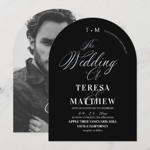 Elegante Schwarz-Weiß-Klassiker-Schrift-Hochzeit Einladung