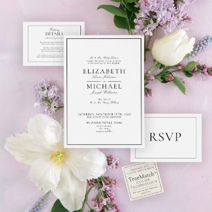 Elegante Schwarz-Weiß-Klassiker-Script-Hochzeit Einladung
