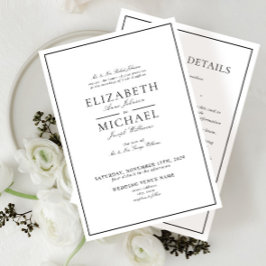Elegante Schwarz & Weiß Klassische Details Hochzei Einladung
