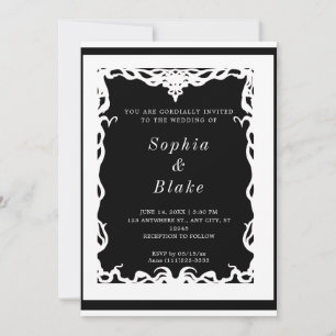 Elegante Schwarz-Weiß-Kunst-Déco Hochzeit Einladung