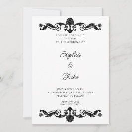 Elegante Schwarz-Weiß-Kunst-Déco Hochzeit Einladung