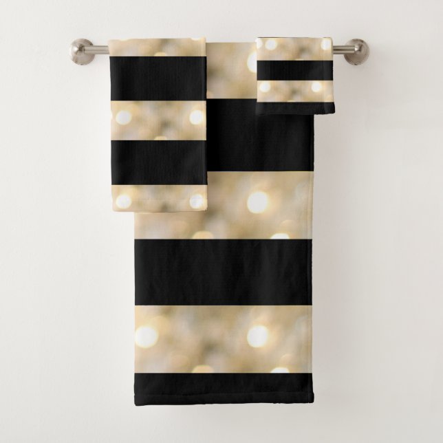 Elegante Schwarz-Weiß-Lichter Streifen Chic Modern Badhandtuch Set (Insitu)