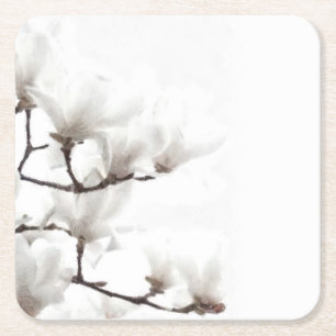 Elegante Schwarz-Weiß Magnolia Wasserfarben Rechteckiger Pappuntersetzer