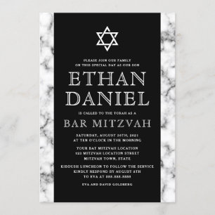 Elegante Schwarz-Weiß-Marmor-Textur Bar mitzvah Einladung