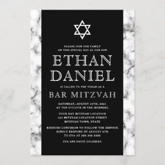 Elegante Schwarz-Weiß-Marmor-Textur Bar mitzvah Einladung