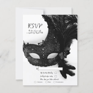 Elegante Schwarz-Weiß-Masqueraden-Maske Hochzeit R Einladung