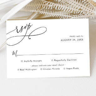 Elegante Schwarz-Weiß-Menüs Hochzeit RSVP Karte