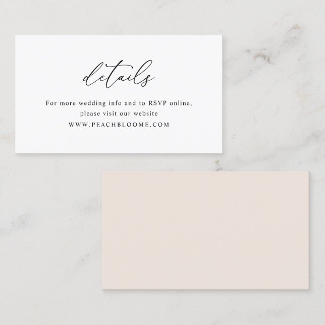 Elegante Schwarz-Weiß-Minimal-Hochzeitsdetails-Kar Visitenkarte (Vorne/Hinten)