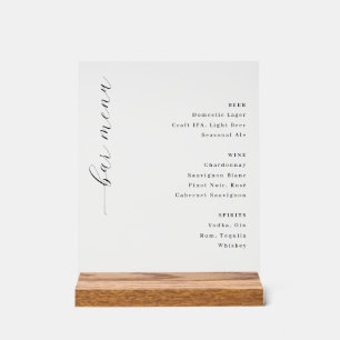 Elegante Schwarz-Weiß-Minimalist-Bar-Speisekarte Acrylschild