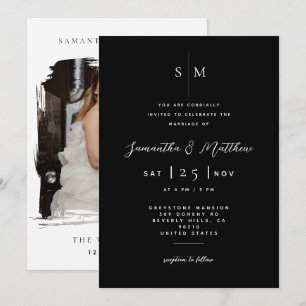 Elegante Schwarz-Weiß-Minimalist-Foto-Hochzeit  Einladung